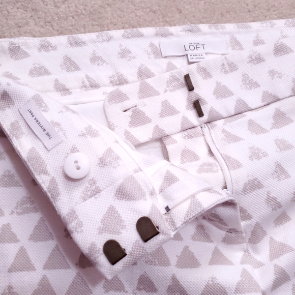 Loft ankle pants cream tan triangle print Marisa Rivera pant cotton 2 P 2 Petite - Picture 8 of 15